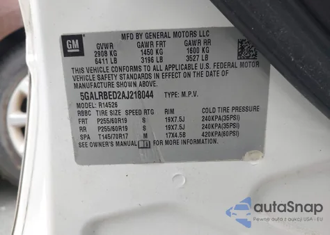 2010 Buick Enclave 1Xl из США, поврежденный, VIN 5GALRBED2AJ218044